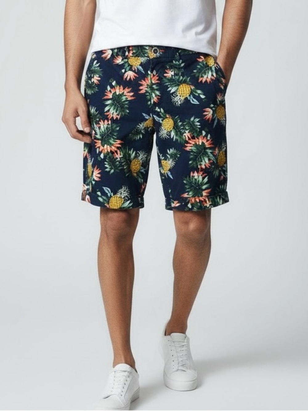 Denim & Flower Men’s Tropical  print Chino Shorts Mens 32 Resort Casual